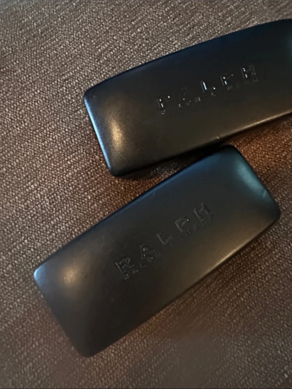 New with lens cloth Ralph Lauren Black Leather Sunglass Cases Pair hinged
